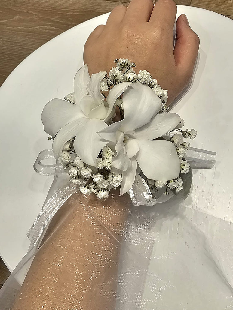 Corsage Slap Snap Bracelet White Orchid