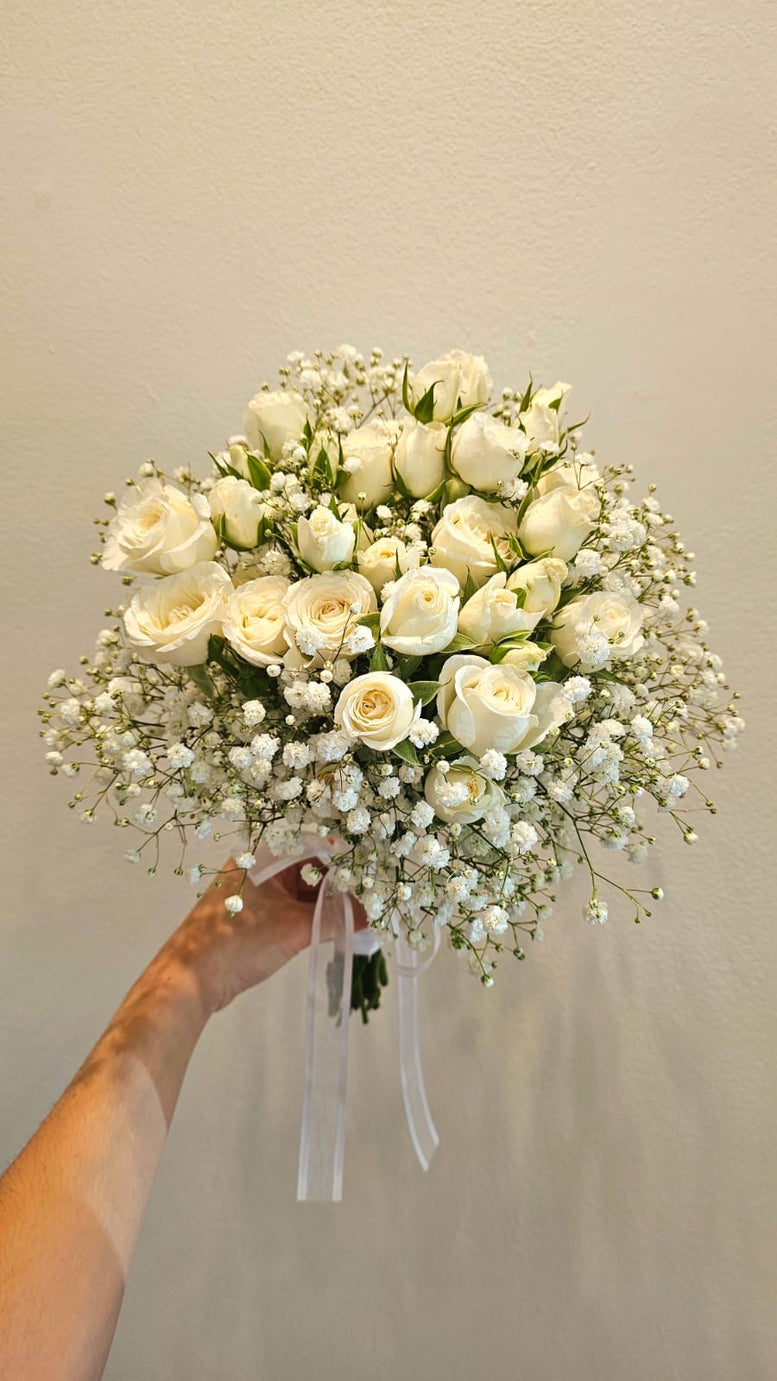 Spray rose and baby breath bridal bouquet