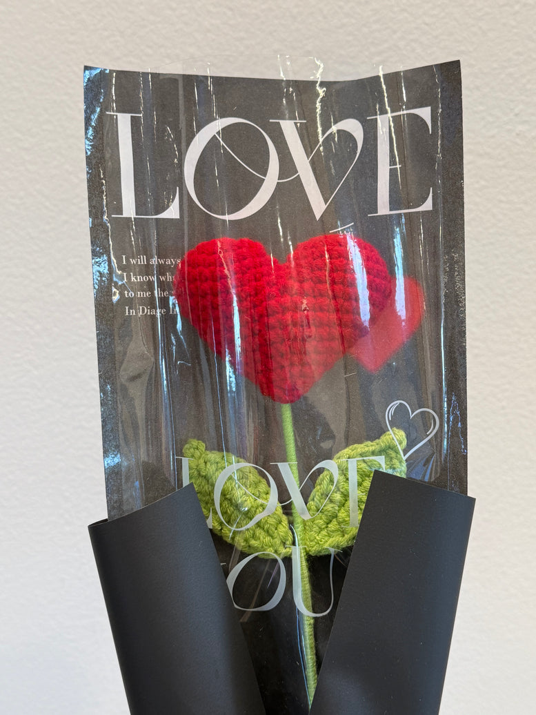 Heart crochet single stem bouquet