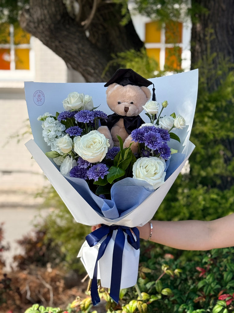 Blue Graduation Teddy Bear Bouquet