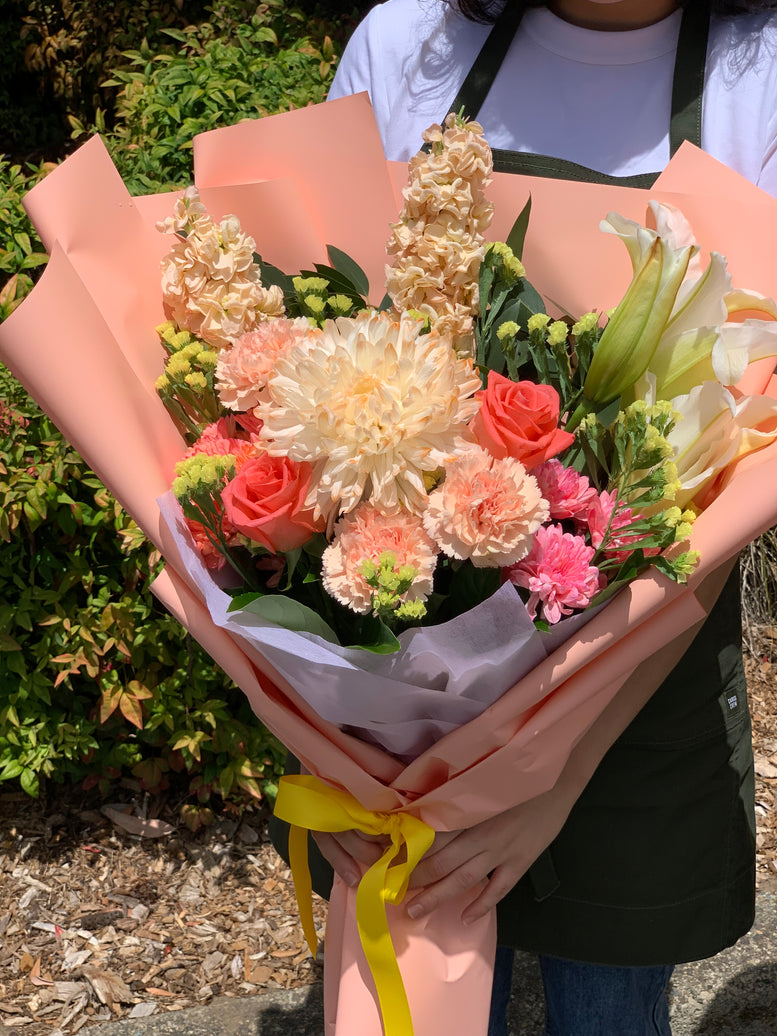Standard Peach Colour Mixed Flowers Bouquet
