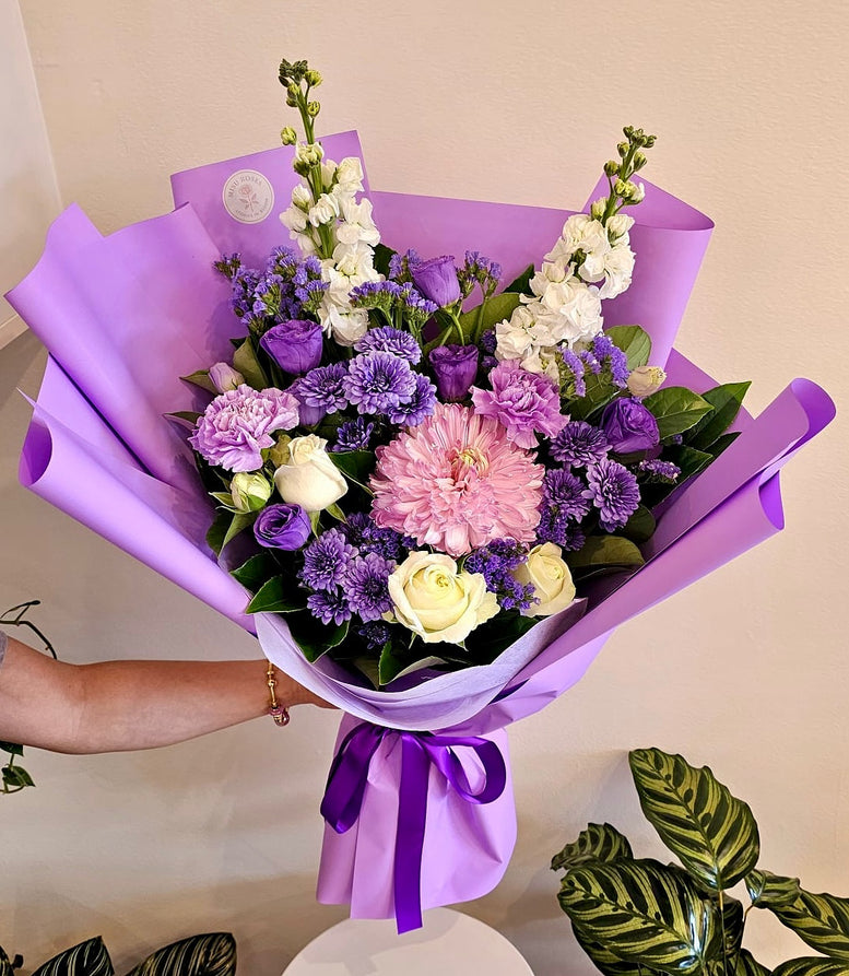 Standard Tibet White Purple Bouquet, Medium Size ( As Shown)
