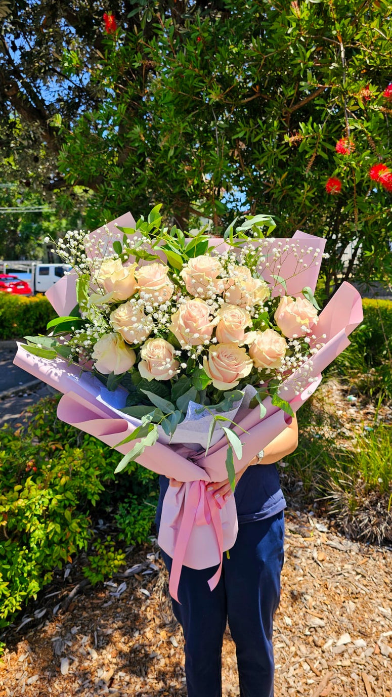 Amazing Dozen Pink Roses Bouquet