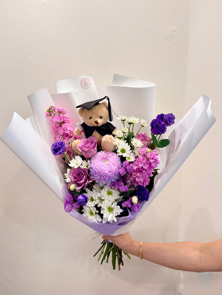 Lavender Teddy Bear Graduation Bouquet