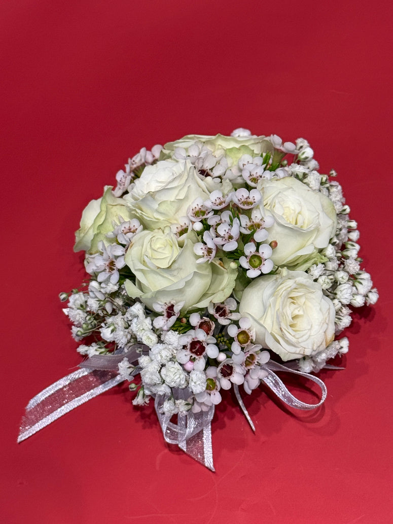 Corsage Pearl Wrist Bracelet Petite Red White Fresh Flowers